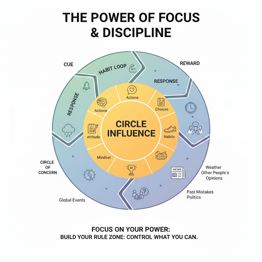 Habit loop and circle of influence chart for self-discipline personal development