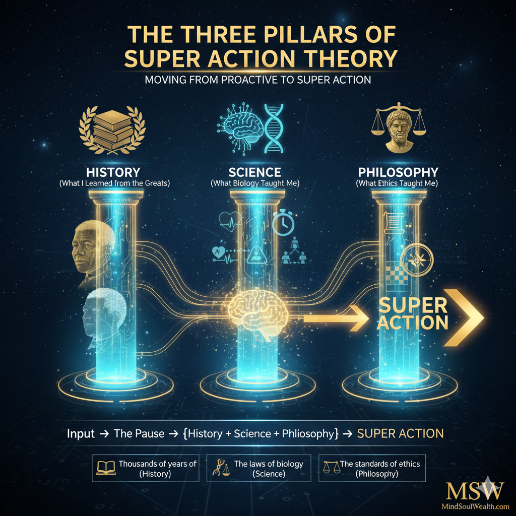 "Three Pillars of Super Action Theory moving from proactive to super action History Science Philosophy"